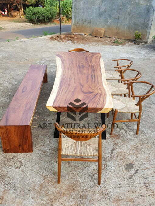meja kursi set cafe-kursi anyaman-meja natural-meja kayu solid-meja kayu trembesi-meja kayu alami-bangku kayu panjang-bangku kayu solid