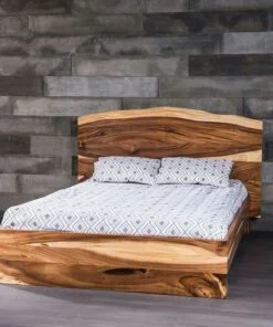 tempat tidur kayu natural-tempat tidur kayu besar-headboard natural-dipan kayu-dipan natural-natural bed frame