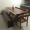 set meja makan kayu solid-set meja makan kayu utuh-set meja bangku makan-meja makan kayu trembesi-set meja makan minimalis