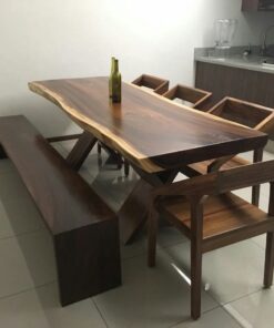 set meja makan kayu solid-set meja makan kayu utuh-set meja bangku makan-meja makan kayu trembesi-set meja makan minimalis
