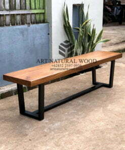 bangku kayu panjang unik-bangku kayu trembesi-bangku kayu kaki besi-bangku cafe kayu
