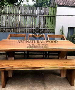 set meja makan kayu solid-set meja makan kayu utuh-set meja bangku makan-meja makan kayu trembesi-set meja makan minimalis