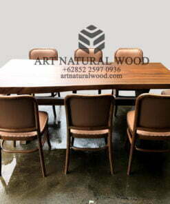 set meja cafe kayu solid-meja cafe mewah-meja makan natural-meja makan besar-kursi makan-meja cafe besar