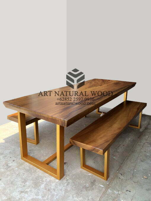 meja bangku makan kayu solid-meja bangku kayu-meja makan-bangku makan-meja kayu solid-meja besi-meja industrial