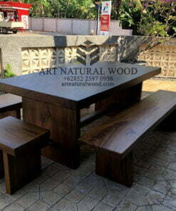 meja bangku cafe kayu solid-meja bangku makan kayu solid-set meja bangku cafe-meja bangku cafe kayu trembesi