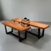 bangku kayu panjang unik-bangku kayu trembesi-bangku kayu kaki besi-bangku cafe kayu