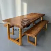 meja bangku makan kayu solid-meja bangku kayu-meja makan-bangku makan-meja kayu solid-meja besi-meja industrial