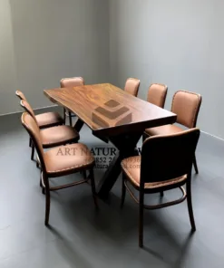 set meja cafe kayu solid-meja cafe mewah-meja makan natural-meja makan besar-kursi makan-meja cafe besar