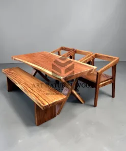 set meja makan kayu solid-set meja makan kayu utuh-set meja bangku makan-meja makan kayu trembesi-set meja makan minimalis