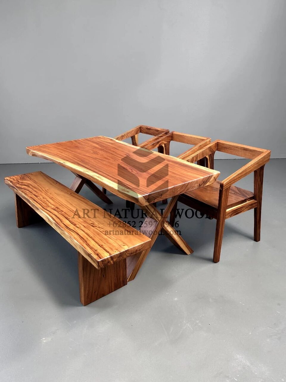 set meja makan kayu solid-set meja makan kayu utuh-set meja bangku makan-meja makan kayu trembesi-set meja makan minimalis
