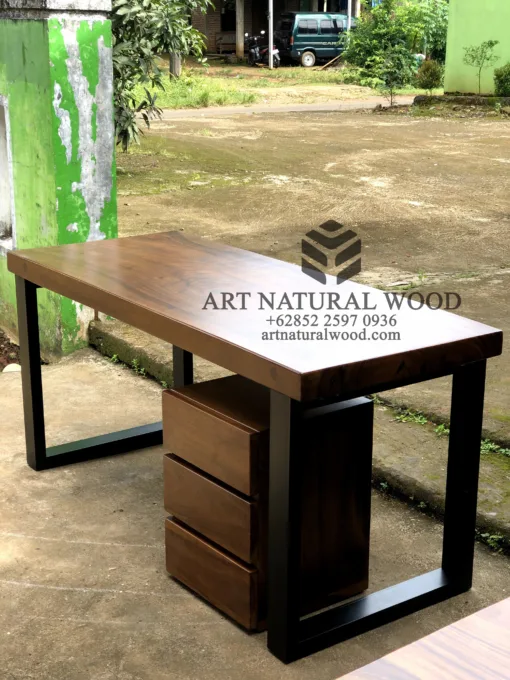 meja kerja minimalis modern-meja kayu besar-meja kerja industrial-meja kayu trembesi-meja kayu tebal