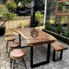 meja cafe industrial-meja makan industrial-meja kayu besar-meja makan kayu trembesi-meja cafe trembesi