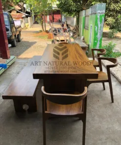 set meja makan trembesi-meja makan kayu solid-set makan kayu-meja makan 6 kursi
