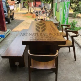 set meja makan trembesi-meja makan kayu solid-set makan kayu-meja makan 6 kursi