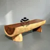 bangku balok kayu solid-meja kayu besar-bangku kayu utuh-bangku natural kayu-bangku kayu alami-bangku batang kayu