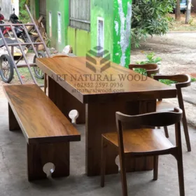 set meja makan trembesi-meja makan kayu solid-set makan kayu-meja makan 6 kursi