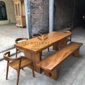 set meja makan trembesi-meja makan kayu solid-set makan kayu-meja makan 6 kursi