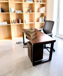 meja kerja minimalis modern-meja kayu besar-meja kerja industrial-meja kayu trembesi-meja kayu tebal