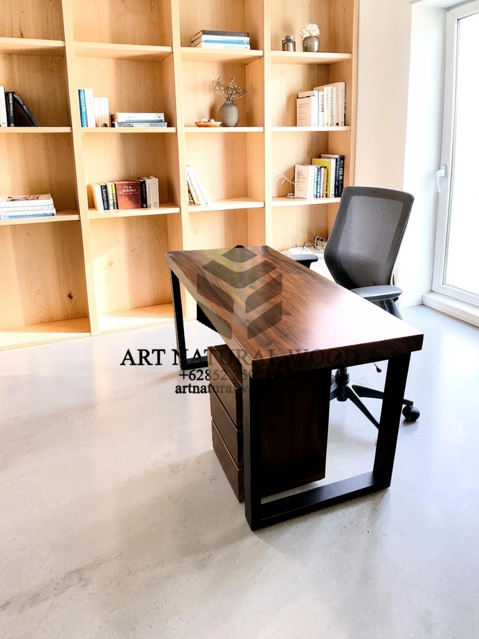 meja kerja minimalis modern-meja kayu besar-meja kerja industrial-meja kayu trembesi-meja kayu tebal