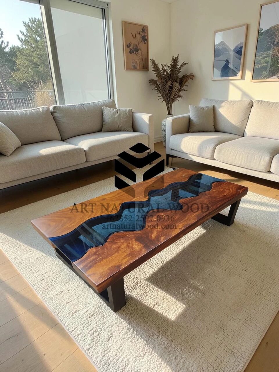 meja tamu kayu trembesi-meja tamu river kaca-meja tamu unik-meja kopi kayu-coffee table kayu trembesi