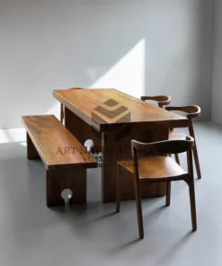 set meja makan trembesi-meja makan kayu solid-set makan kayu-meja makan 6 kursi