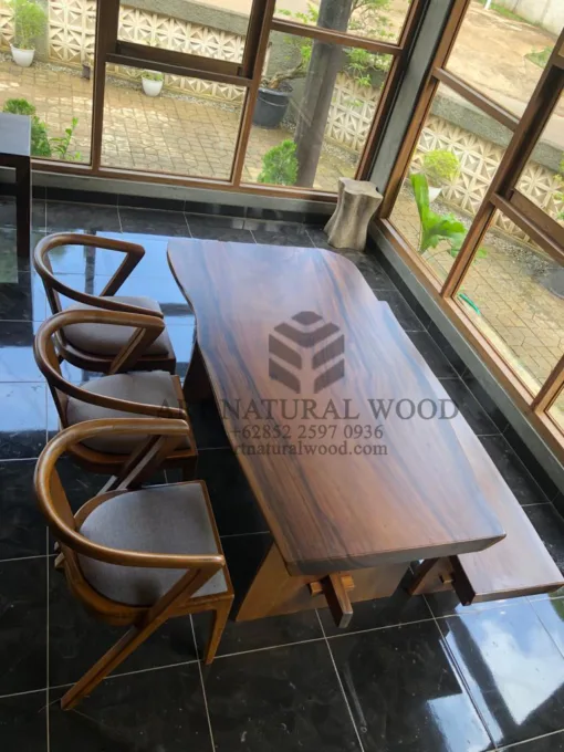 set meja makan alami-meja kayu besar-meja kayu trembesi-meja kayu jati-meja makan kayu solid