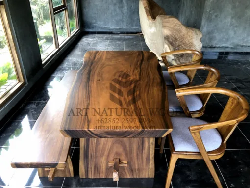 set meja makan alami-meja kayu besar-meja kayu trembesi-meja kayu jati-meja makan kayu solid