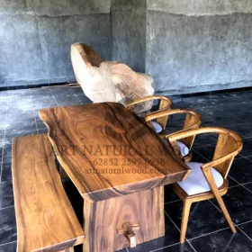 set meja makan alami-meja kayu besar-meja kayu trembesi-meja kayu jati-meja makan kayu solid
