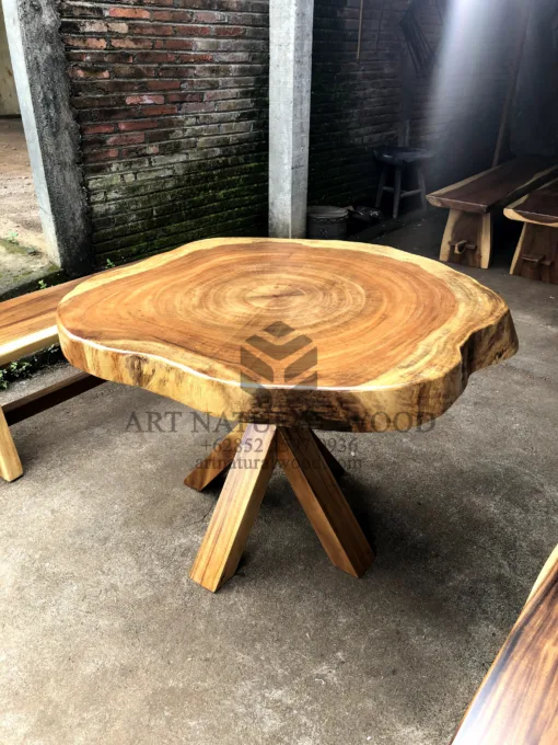 meja tamu bundar alami kayu trembesi-coffee table bulat natural-meja tamu kayu utuh-coffee table kayu alami