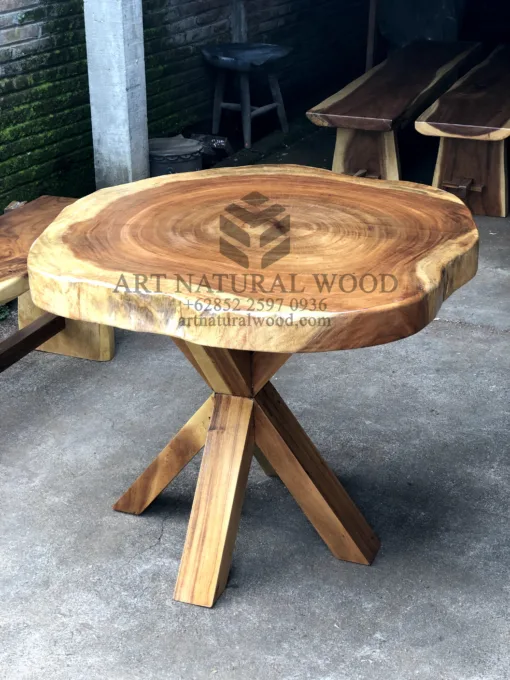 meja tamu bundar alami kayu trembesi-coffee table bulat natural-meja tamu kayu utuh-coffee table kayu alami