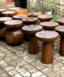stool bulat kayu solid trembesi-stool bundar kayu solid-kursi kecil kayu
