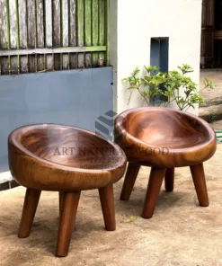 kursi teras kayu solid trembesi-kursi bundar kayu utuh-kursi bulat