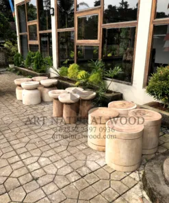 stool bundar kayu solid trembesi-stool bulat kayu solid-kursi kecil kayu