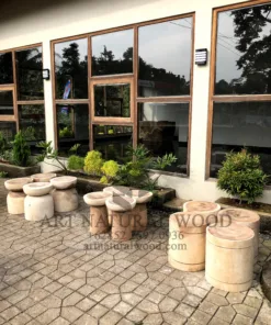 stool bundar kayu solid trembesi-stool bulat kayu solid-kursi kecil kayu