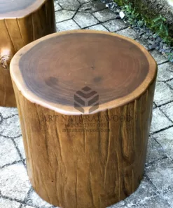 stool bulat kayu utuh trembesi