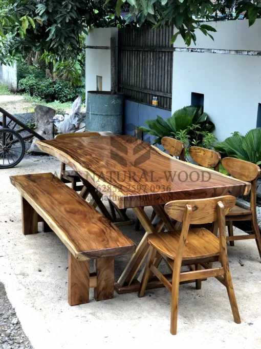 sett meja makan kayu besar-set meja makan alami-meja kayu besar-meja kayu trembesi-meja kayu jati-meja makan kayu solid
