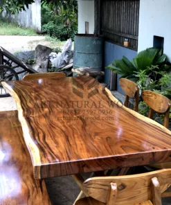sett meja makan kayu besar-set meja makan alami-meja kayu besar-meja kayu trembesi-meja kayu jati-meja makan kayu solid