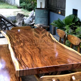sett meja makan kayu besar-set meja makan alami-meja kayu besar-meja kayu trembesi-meja kayu jati-meja makan kayu solid