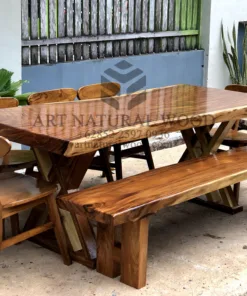 sett meja makan kayu besar-set meja makan alami-meja kayu besar-meja kayu trembesi-meja kayu jati-meja makan kayu solid