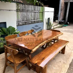 sett meja makan kayu besar-set meja makan alami-meja kayu besar-meja kayu trembesi-meja kayu jati-meja makan kayu solid