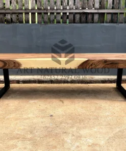 bangku kayu kaki besi-bangku meja makan-bangku kayu solid-bangku kayu trembesi-bangku industrial