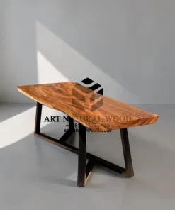 meja industrial kayu trembesi solid-meja makan industrial-meja cafe industrial-meja makan kayu solid-meja makan kayu utuh-meja kayu besar