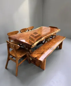 sett meja makan kayu besar-set meja makan alami-meja kayu besar-meja kayu trembesi-meja kayu jati-meja makan kayu solid