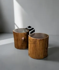 stool bulat kayu utuh trembesi
