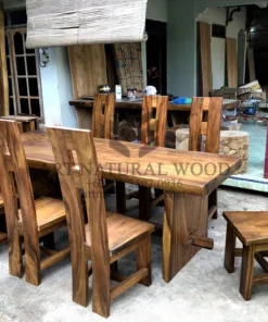meja makan kayu trembesi minimalis-meja makan kayu-meja kayu besar-meja kayu tebal