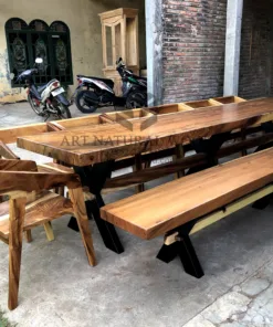 meja makan panjang minimalis-meja kayu besar-meja kayu trembesi-meja makan unik-meja kayu unik
