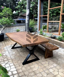 meja bangku makan minimalis-meja kayu besar-meja makan industrial-meja makan kayu trembesi-meja suar-meja makan kayu tebal