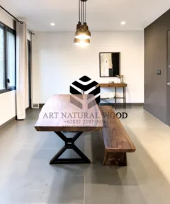 meja bangku makan minimalis-meja kayu besar-meja makan industrial-meja makan kayu trembesi-meja suar-meja makan kayu tebal