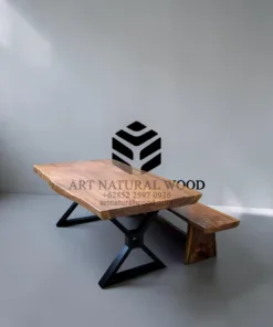 meja bangku makan minimalis-meja kayu besar-meja makan industrial-meja makan kayu trembesi-meja suar-meja makan kayu tebal
