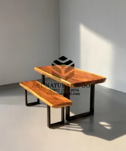 meja industrial design kayu trembesi solid-meja makan industrial-meja cafe industrial-meja makan kayu solid-meja makan kayu utuh-meja kayu besar